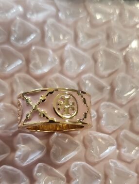 Tory Burch Pink Enamel Gold-Tone Wide Band Ring! Yikes!! Might Need For Me!